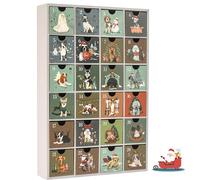 SUNGIFT Wooden Advent Calendar, Dog Wood Reusable Advent Calendar with 24 Drawers, 13 Inch Countdown to Christmas Empty Refillable Advent Calendar to Fill 2023, Green