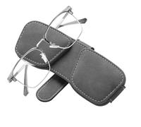 Sunglass Holder for Car Sun Visor - Magnetic Ticket Card Clip And Double Eyeglass Hanger | Soft Scratch Free PU Leather | Auto Interior Accessories For SUV Truck Driver Men And Women
