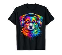 Sunglasse Rainbow Dog Realistic Watercolor Paint Colorful T-Shirt