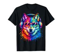 Sunglasse Rainbow Wolf Realistic Watercolor Paint Colorful T-Shirt
