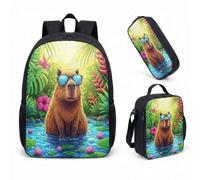 Sunglasses Capybara Pool Float 17 Inch Backpack 3 Piece Set, Summer Vibes Tropical School Bag for Kids Teens (03)