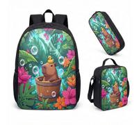 Sunglasses Capybara Pool Float 17 Inch Backpack 3 Piece Set, Summer Vibes Tropical School Bag for Kids Teens (06)
