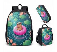 Sunglasses Capybara Pool Float 17 Inch Backpack 3 Piece Set, Summer Vibes Tropical School Bag for Kids Teens (10)
