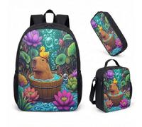 Sunglasses Capybara Pool Float 17 Inch Backpack 3 Piece Set, Summer Vibes Tropical School Bag for Kids Teens (07)