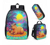 Sunglasses Capybara Pool Float 17 Inch Backpack 3 Piece Set, Summer Vibes Tropical School Bag for Kids Teens (11)