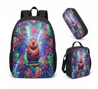 Sunglasses Capybara Pool Float 17 Inch Backpack 3 Piece Set, Summer Vibes Tropical School Bag for Kids Teens (02)