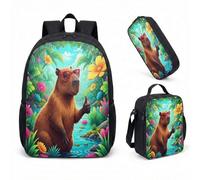 Sunglasses Capybara Pool Float 17 Inch Backpack 3 Piece Set, Summer Vibes Tropical School Bag for Kids Teens (09)