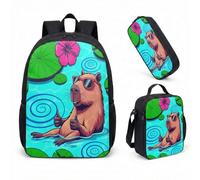 Sunglasses Capybara Pool Float 17 Inch Backpack 3 Piece Set, Summer Vibes Tropical School Bag for Kids Teens (08)