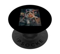 Sunglasses Cat Eating Pizza Nocturne Night Road PopSockets Adhesive PopGrip