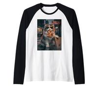 Sunglasses Cat Eating Pizza Nocturne Night Road Raglan Baseball Tee