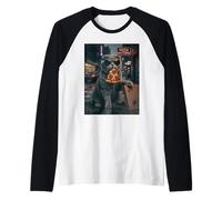 Sunglasses Cat Eating Pizza Nocturne Night Road Raglan Baseball Tee