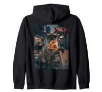 Sunglasses Cat Eating Pizza Nocturne Night Road Zip Hoodie