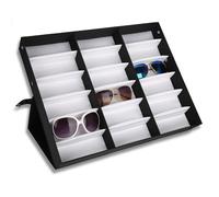 Sunglasses Display Box, 18 Slots Grids Eyeglasses Storage Case with Folding Stand Lid Tray for Eyewear Glasses Jewelry Organizer