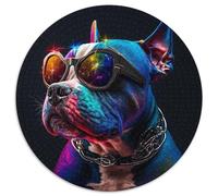 Sunglasses Dog 1000 Piece Jigsaw Puzzles for Adults Round Puzzle 1000 Pieces Jigsaw Creative Family Game & Home Decor, for Teenagers 67.5x67.5cm