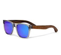 Sunglasses for Men & Women Wood | Premium Real Walnut Wooden Temples & Grey Transparent Acetate | Polarized Cat3 CE UV400 Protective Lenses (blue)