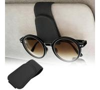 Sunglasses Holder for Car Visor, Leather Magnetic Glasses Clip and Ticket Card Holder ,Car Accessories for Men and Women, Suitable for Different Size Eyeglasses ,Universal Fit for All Cars (black)