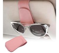 Sunglasses Holder for Car Visor, Leather Magnetic Glasses Clip and Ticket Card Holder ,Car Accessories for Men and Women, Suitable for Different Size Eyeglasses ,Universal Fit for All Cars (pink)