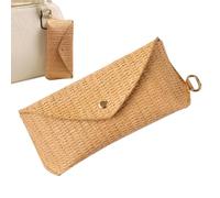 Sunglasses Holder, Reading Glasses Zipper Box, Accessory Pouch with Hook, Artisanal Straw Texture, Keeps Lenses Scratch Free, Home Office Display Solution, Bohemian Style Light Brown