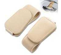 Sunglasses Holders for Car Visor, Magnetic Leather Sunglasses Clip for Car and Ticket Card Clip, Car Visor Accessories, Suitable for Car Interior Visor and Different Size Eyeglasses(2PCS Beige)
