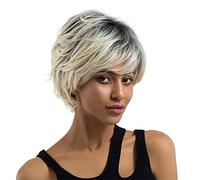 Sunglasses LWS Wigs European and Fashion Ladies Oblique Bangs Head Black and White Gradient Gray Short Hair Natural Comfort