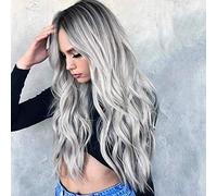 Sunglasses LWS Wigs European and Wig Female Black Gray Gradient Big Wave Long Curly Hair Wig