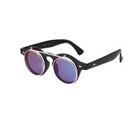 Sunglasses Men’s Ladies Flip Up Lens U400 Protection Vintage Classic Steampunk Look (A1 Blue)
