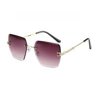 Sunglasses Retro Square Sunglasses Women Fashion Frameless Polygonal Metal Rivet Large Frame Glasses-C3-With Box
