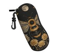 Sunglasses Soft Case Bee Daisies And Moon Stars Mystical Elegant Eyeglass Case Zipper Neoprene Ultra Light Eyeglass Safety Bag With Belt Clip