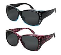 Yogo Vision Sunglasses that Fit Over Glasses for Women UV Protection Polarized and Night Vision Fitover Eyeglasses, 2 Pack: Black Blue Grey Lens, Purple Grey Lens, 64-18-140
