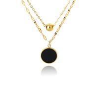 sunglnl Stackable Necklaces For Women, 14k Gold-Plated Non Tarnish Chain Black Circle Pendant Metallic Style Minimalism Jewelry Gift, L, Alloy Steel, No Gemstone
