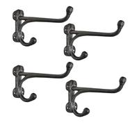 Sungmor 4PC Rustic Cast Iron Wall Hooks, Up & Down Double Hook Design, Vintage Farmhouse Wall Mounted Hangers, Decorative Wood Board Hooks, Large Metal Hooks for Hanging Coats, Keys, Towels, Robes