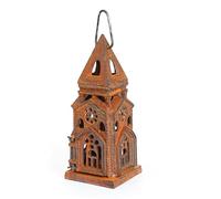 Sungmor Cast Iron Church-Shaped Candle Holder, Vintage Gothic Theme, Rustic Metal Hanging Lantern for Holding Tea Light, LED Fairy String Lights or Flameless Candle