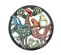 Sungmor Cast Iron Cock Trivet for Wood Stove - Dia-21cm Cock Family Image - Rustproof Round Stands for Hot Pots/Dishes/Pans - Decorative Metal Table Trivet for Kitchen Cooking