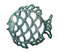 Sungmor Cast Iron Cute Fish Trivet for Wood Stove - Dia-7.5 Inch Dark Green Finish - Rustproof Round Stands for Hot Pots/Dishes/Pans - Decorative Metal Table Trivet for Kitchen Cooking
