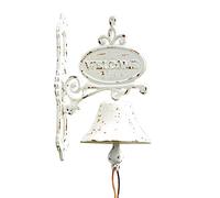 Sungmor Cast Iron Dinner Bell - Rustic White Wall Hanging Welcome Sign, Vintage Style Farmhouse Outside Door Bell, Decorative Manually Shaking Doorbell, Indoor Outdoor Wall Mounted