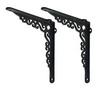 Sungmor Cast Iron Heavy Duty Shelf Brackets - Rustproof Sturdy 90° Right Angle Wall Hanging Support Board Hangers - 2PC Black & 18.5CM/7.3Inch - Elegant & Decorative Corner Brace Joint Angle Bracket