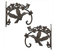 Sungmor Cast Iron Plant Hanger Wall Hooks - Heavy Duty Hanging Basket Brackets - Hummingbird Shape & 26.5CM & 2PC Brown - Decorative Wall Hangers for Planters Lanterns Bird Feeders Houses Wind Chimes