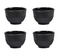 Sungmor Cast Iron Teacups - Set of 4 & 5 Ounce Japanese Style Tea Cups - Heavy Weight Black Polka Dot Teacups - Coated with Enameled Interior Vintage Teacups for Households, Offices, Tea House