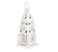 Sungmor Decorative Candle Lantern Cast Iron Tealight Candle Holder, 8.8 Inch High Rustic White Church Candle Lantern, Vintage Farmhouse Lantern Decor for Patio, Porch, Wedding, Tabletop Centerpiece