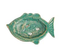 Sungmor Heavy Duty Cast Iron Soap Holder, Vintage Bar Tray for Kitchen Bathroom Sink, Lovely Fish Shape & Antique Green Sponge Dish Soap Tray, Decorative Jewelry Holder Tabletop Container