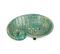 Sungmor Heavy Duty Cast Iron Soap Holder, Vintage Bar Tray for Kitchen Bathroom Sink, Lovely Seashell Shape & Antique Green Sponge Dish Soap Tray, Decorative Jewelry Holder Tabletop Container