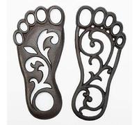 Sungmor Heavy Duty Cast Iron Stepping Mats for Front Door, 2PC 11.8 Inch Long Sturdy Metal Left & Right Footprint Stepping Stone, Retro Elegant Decorative Mat for Garden Lawn Panel Walkway Landscaping