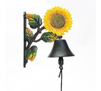 Sungmor Heavy Duty Cast Iron Sunflower Hand Bell - Hand-painted Wall Decor for Indoor/Outdoor Use