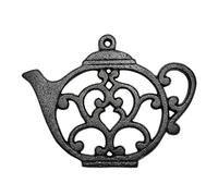 Sungmor Heavy Duty Cast Iron Trivet,Decorative Rustproof Black Trivet for Kitchen or Dinning Table,7.9" x 6" with Vintage Lovely Teapot Pattern