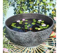 Sungmor Hydroponic Planter Large Garden Bowl Micro Landscape Succulent Pot - 15.6" Diameter 0.5" Thickened Big Water Lily Container - Resin Marble Texture Functional Mini Fish Pond Fountain Bird Bath