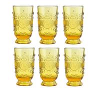 Sungmor Vintage Highball Drinking Glasses Set of 6, 10.8 oz Embossed Beverage Glasses Tumblers, Amber Juice Glasses Cocktail Drinking Glassware, Water Glasses Tall Glass Cups for Beer, Soda, Whiskey