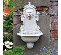 Sungmor Wall Mounted Outdoor Garden Sink, Cast Iron Bathroom Vessel Sink with Faucet, Classic Lion Decor with Antique White Finish, Decorative Washing Basin for Patio Garden Backyard Porch