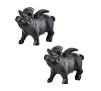 Sungmor Whimsical Cast Iron Flying Pig Statue 2 Pack Rustic Black Cute Little Pig Paperweight Garden Collection Figurine Home Office Desk Ornament for
