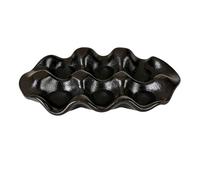 SUNGOOYUE 6 Grid Sauce Tray 18.2x11cm Vintage Ceramic Egg Holder Serving Plate, Non Slip Appetizer Fruit Snack Plate for Afternoon Tea Dining Table Decor (Matte Black)