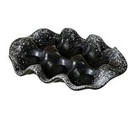 SUNGOOYUE 6 Grid Sauce Tray 18.2x11cm Vintage Ceramic Egg Holder Serving Plate, Non Slip Appetizer Fruit Snack Plate for Afternoon Tea Dining Table Decor (Black with White Dots)